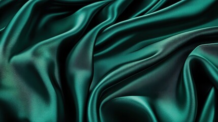 Fototapeta premium Photorealistic image of luxurious silk fabric, showcasing its smooth, shiny surface with a deep emerald green color, draped elegantly with soft folds, studio lighting