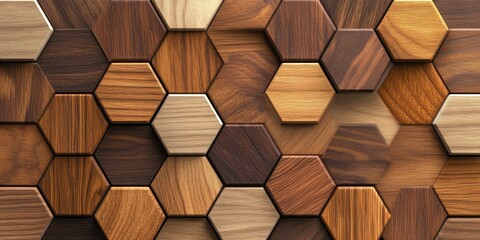 Abstract hexagonal wood panel design.