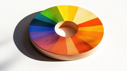 A painterâ€™s palette shadow forming a color wheel, white background