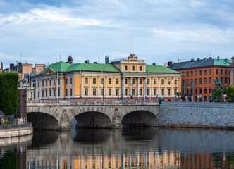 Elegant Swedish architecture captured in soft daylight in central Stockholm