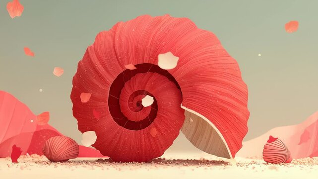 Seashell rotation with drifting petals