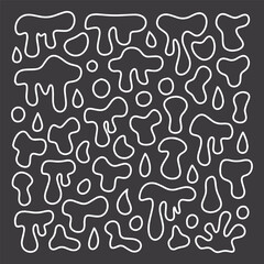 White doodles of gooey liquid shapes on black background in abstract hand drawn style