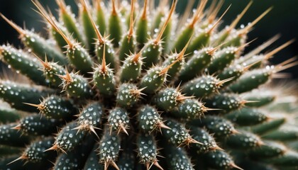 Obraz premium Close up of Dew Covered Cactus Spiky Succulent Plant Texture Desert Botanical Detail