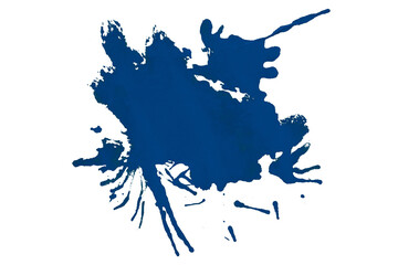 Blue watercolor stains, ink splashes, paint drops set on transparent background.