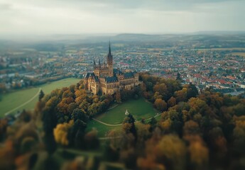 Autumnal Castle Hilltop Aerial View  Miniature Effect