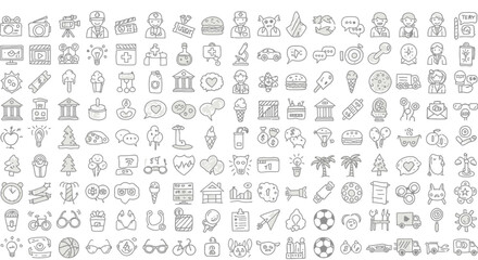 HandDrawn Doodle Icons Entertainment Healthcare and Everyday Objects