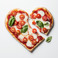 Heart-shaped oven pizza, Italian food, Pizza with tomatoes and mozzarella, 
