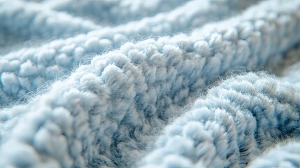 High-resolution image of chenille fabric, showcasing its soft, fuzzy texture and pastel blue color, with a cozy feel, placed on a throw pillow