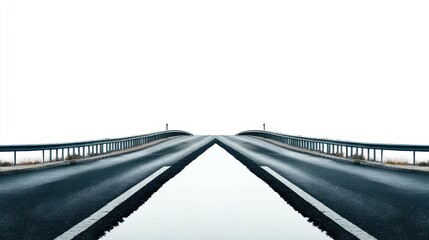 A road reflecting a bridge, white background