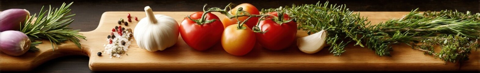 Overhead view of authentic Italian produce display featuring seasonal vegetables and fresh herbs on weathered wood surface with soft natural illumination