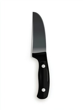 Black Handled Kitchen Knife on White Background