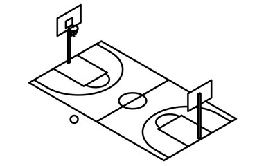 Isometric illustration of a simple line drawing of a basketball court © TKM