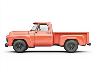 Classic Orange Pickup Truck Side Profile on White Background