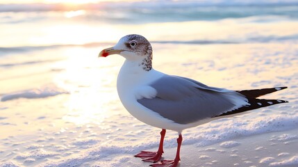 Obraz premium Stunning Sunset Beach Scene with a Seagull