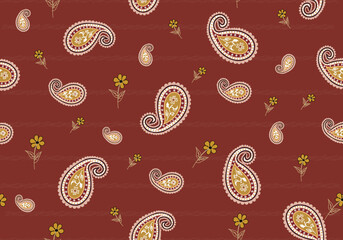 Paisley is a distinctive, intricate fabric pattern featuring teardrop-shaped motifs with a curved upper end, often adorned with elaborate, swirling designs. Originating from Persian and Indian art