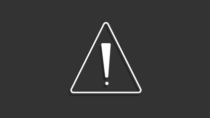 White triangular warning symbol with an exclamation mark centered on a dark black background, conveying caution or alert.