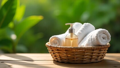 Luxurious Spa Treatment Basket with Soft Towels and Aromatic Oil