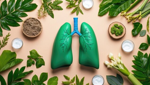 Conceptual Green Lungs with Nature Elements for World Asthma Day, Representing Clean Breathing and Healthy Environment