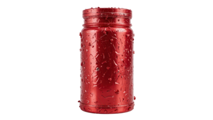 red container with water condensation, isolated on tranpsarent png