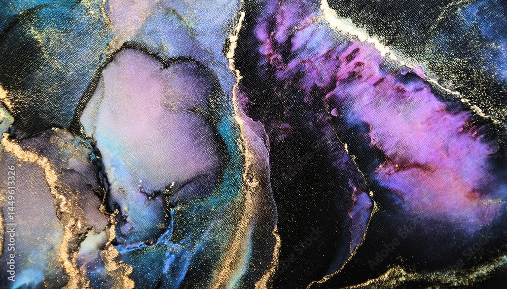 Poster vibrant alcohol ink texture with gold accents in abstract fluid pattern for digital background, prin