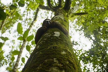 Fototapeta premium Amazon slowly climbing a mossy tree in the Sloth