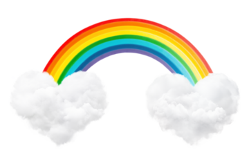 Heart-shaped clouds with rainbow, dreamy scene isolated on transparent background.