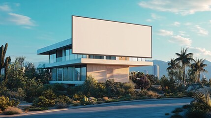 Modern house with blank billboard
