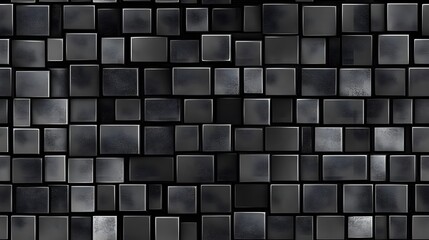 Abstract design of many squares in dark gray tones.