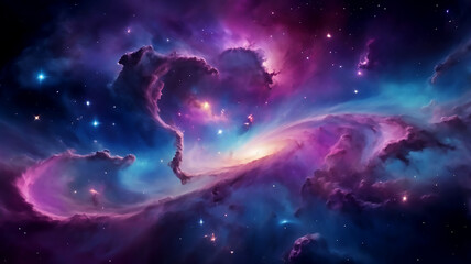 Obraz premium Colorful Nebula in Deep Space with Glowing Galactic Swirl