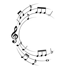 Music notes background, rounded musical element, vector illustration.