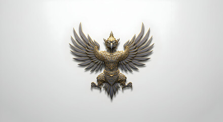 Obraz premium Stylized Bird with Open Wings on a Plain White Background