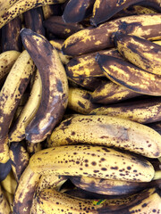 Spoiled bananas close-up in the store