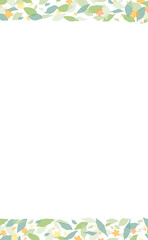 Simple Vertical Frame with Green Leaves and Yellow Flowers Top and Bottom