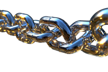 Reflective Polished Metal Chain Links on Transparent Background