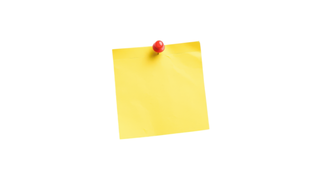 yellow sticky note pinned isolated on tranpsarent png
