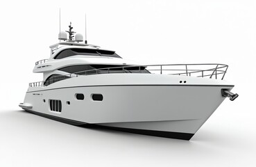 Obraz premium White pleasure yacht isolated white background. Luxurious vessel with modern design, perfect for sea travel, summer vacation. 3D render of a ship, motorboat on white background.