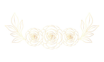 Top view of flowers and leaves in line art line, Golden luxury floral lines. Vector illustration of hand drawn botanical decorative element.