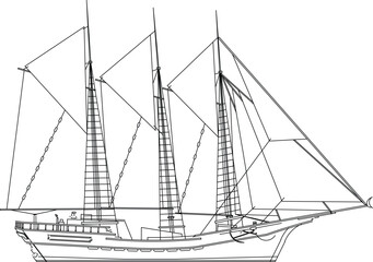 The vessel is of classical design with a slender hull, stepped decks, and a cabin structure amidships