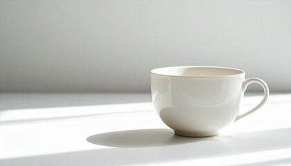 Obraz premium Elegant white cup on minimalist surface natural light still life photography calm atmosphere