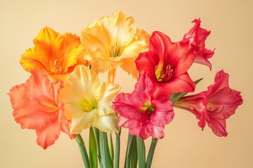 Fototapeta premium Vibrant bouquet of amaryllis blossoms in warm tones.