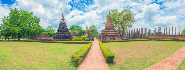 Panorama landscape photo of Sukhothai historical park of Sukhothai province, Thailand, Asia.