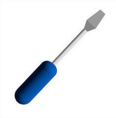A flathead screwdriver with a vibrant blue handle, shown against a plain white background. Perfect for DIY, repair, or illustrating hand tools in technical projects and home improvement scenarios.