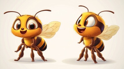 Obraz premium Two cute cartoon honeybees, one facing forward, one angled
