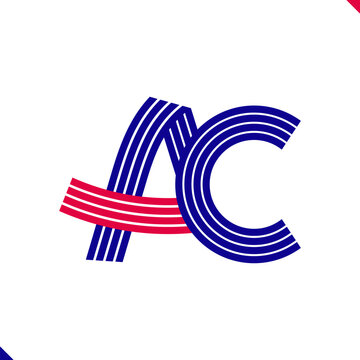 Paralel Line Red and Blue Stripes Initial Logo Letter A and Letter C Monogram