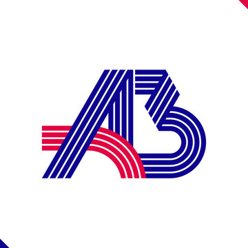 Paralel Line Red and Blue Stripes Initial Logo Letter A and Letter B Monogram