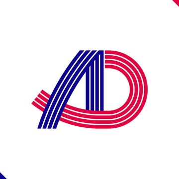 Paralel Line Red and Blue Stripes Initial Logo Letter A and Letter D Monogram