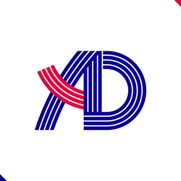 Paralel Line Red and Blue Stripes Initial Logo Letter A and Letter D Monogram