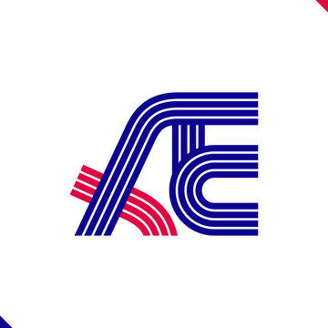 Paralel Line Red and Blue Stripes Initial Logo Letter A and Letter E Monogram