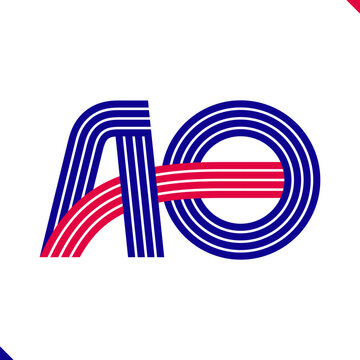 Paralel Line Red and Blue Stripes Initial Logo Letter A and Letter O Monogram