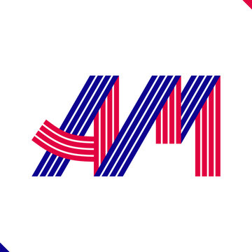 Paralel Line Red and Blue Stripes Initial Logo Letter A and Letter M Monogram